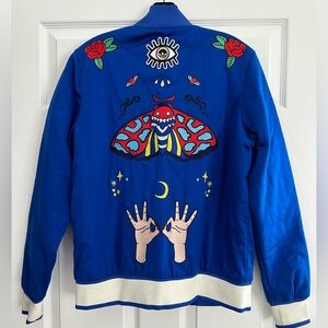 Adidas Authentic Sukajan Jacket Women's Size S Embroidered Blue Made in China